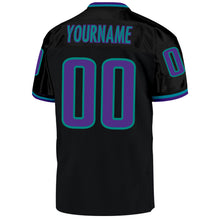 Load image into Gallery viewer, Custom Black Purple-Aqua Mesh Authentic Throwback Football Jersey
