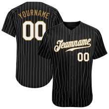 Load image into Gallery viewer, Custom Black White Pinstripe White-Old Gold Authentic Baseball Jersey
