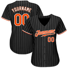 Load image into Gallery viewer, Custom Black White Pinstripe Orange-White Authentic Baseball Jersey
