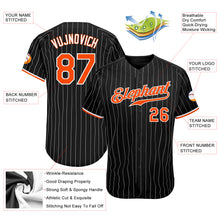 Load image into Gallery viewer, Custom Black White Pinstripe Orange-White Authentic Baseball Jersey
