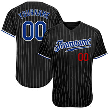 Load image into Gallery viewer, Custom Black White Pinstripe Royal-Red Authentic Baseball Jersey
