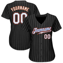 Load image into Gallery viewer, Custom Black White Pinstripe White-Orange Authentic Baseball Jersey
