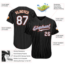 Load image into Gallery viewer, Custom Black White Pinstripe White-Orange Authentic Baseball Jersey
