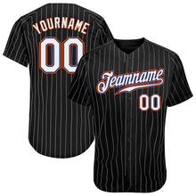 Load image into Gallery viewer, Custom Black White Pinstripe White-Orange Authentic Baseball Jersey
