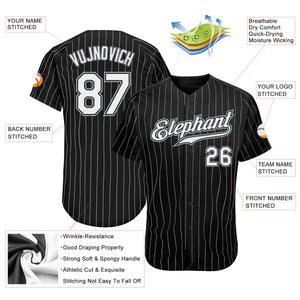 Custom Black White Pinstripe White-Gray Authentic Baseball Jersey