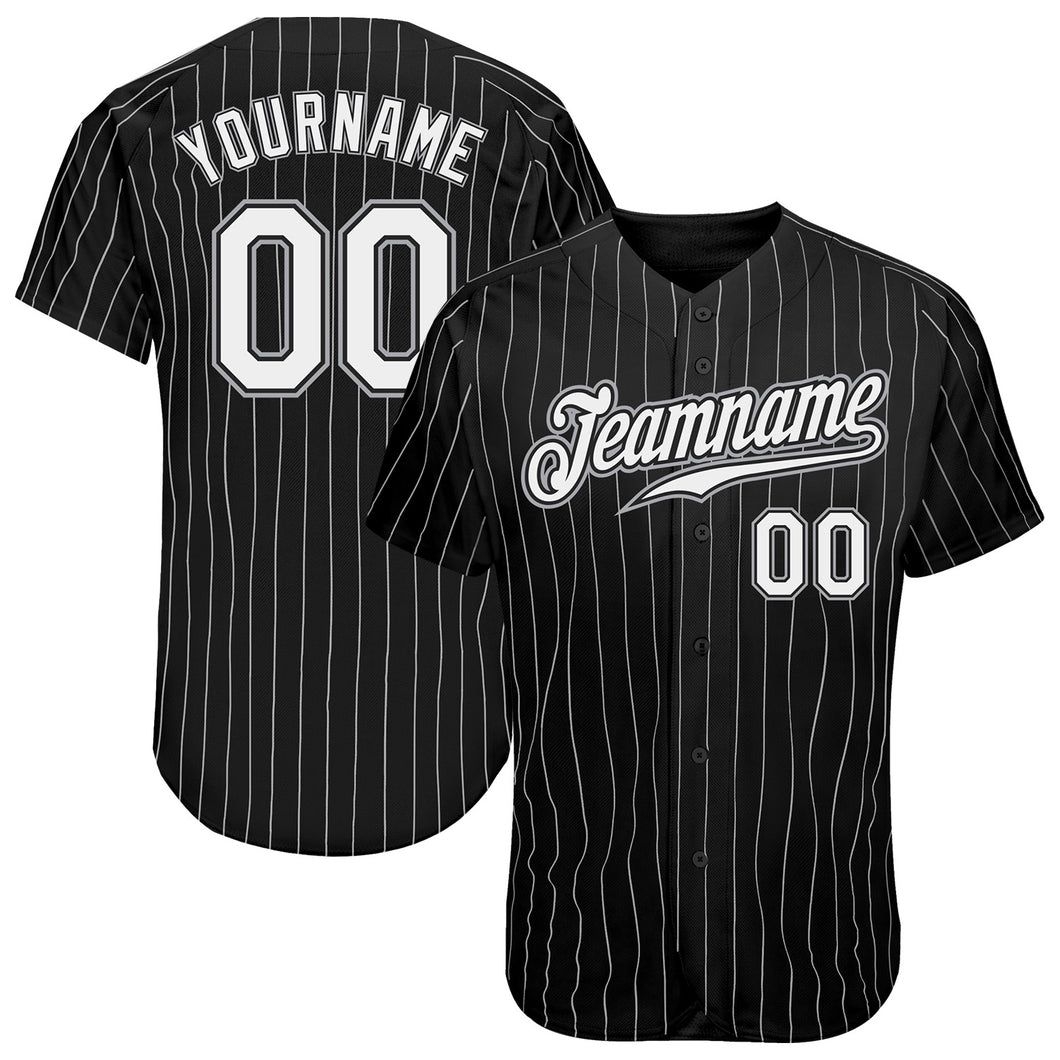 Custom Black White Pinstripe White-Gray Authentic Baseball Jersey