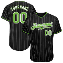 Load image into Gallery viewer, Custom Black White Pinstripe Neon Green-White Authentic Baseball Jersey
