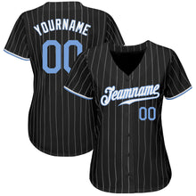 Load image into Gallery viewer, Custom Black White Pinstripe Light Blue-White Authentic Baseball Jersey
