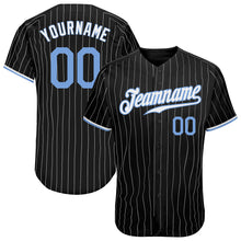 Load image into Gallery viewer, Custom Black White Pinstripe Light Blue-White Authentic Baseball Jersey
