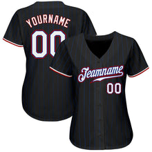 Load image into Gallery viewer, Custom Black Royal Pinstripe White-Red Authentic Baseball Jersey
