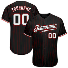Load image into Gallery viewer, Custom Black Red Pinstripe White-Red Authentic Baseball Jersey
