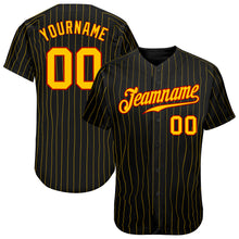Load image into Gallery viewer, Custom Black Gold Pinstripe Gold-Red Authentic Baseball Jersey
