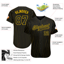Load image into Gallery viewer, Custom Black Gold Pinstripe Black-Gold Authentic Baseball Jersey
