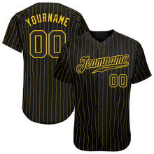 Load image into Gallery viewer, Custom Black Gold Pinstripe Black-Gold Authentic Baseball Jersey
