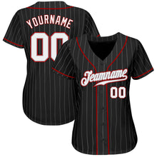 Load image into Gallery viewer, Custom Black Gray Pinstripe White-Red Authentic Baseball Jersey
