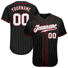 Load image into Gallery viewer, Custom Black Gray Pinstripe White-Red Authentic Baseball Jersey
