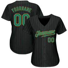 Load image into Gallery viewer, Custom Black Kelly Green Pinstripe Kelly Green-Old Gold Authentic Baseball Jersey
