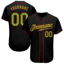 Load image into Gallery viewer, Custom Black Neon Green-Red Authentic Baseball Jersey

