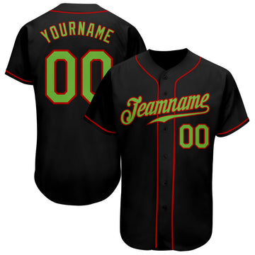 Custom Black Neon Green-Red Authentic Baseball Jersey