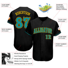 Load image into Gallery viewer, Custom Black Teal-Gold Authentic Baseball Jersey
