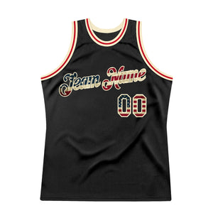 Custom Black Vintage USA Flag-Cream Authentic Throwback Basketball Jersey