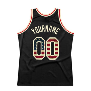 Custom Black Vintage USA Flag-Cream Authentic Throwback Basketball Jersey