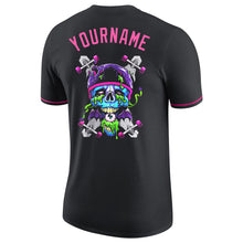 Load image into Gallery viewer, Custom Black Light Blue-Pink Skull Fashion Performance T-Shirt
