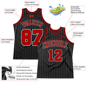 Custom Black White Pinstripe Red-White Authentic  Basketball Jersey
