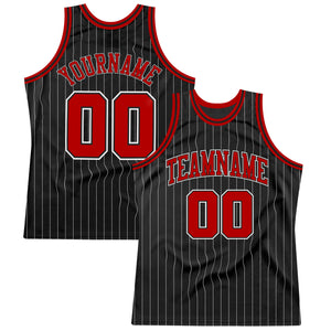 Custom Black White Pinstripe Red-White Authentic  Basketball Jersey