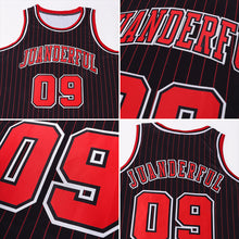Load image into Gallery viewer, Custom Black Red Pinstripe Red-White Authentic Throwback Basketball Jersey
