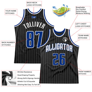 Custom Black White Pinstripe Royal-White Authentic  Basketball Jersey