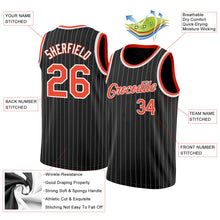 Load image into Gallery viewer, Custom Black White Pinstripe Orange-White Authentic  Basketball Jersey
