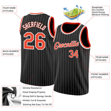 Custom Black White Pinstripe Orange-White Authentic  Basketball Jersey