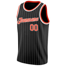 Load image into Gallery viewer, Custom Black White Pinstripe Orange-White Authentic  Basketball Jersey
