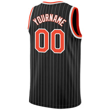 Load image into Gallery viewer, Custom Black White Pinstripe Orange-White Authentic  Basketball Jersey
