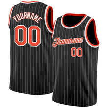 Load image into Gallery viewer, Custom Black White Pinstripe Orange-White Authentic Throwback Basketball Jersey
