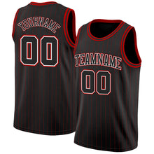 Load image into Gallery viewer, Custom Black Red Pinstripe Black-White Authentic Basketball Jersey
