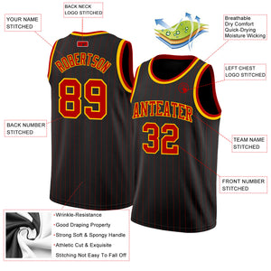 Custom Black Red Pinstripe Red-Gold Authentic Basketball Jersey