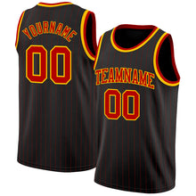 Load image into Gallery viewer, Custom Black Red Pinstripe Red-Gold Authentic Basketball Jersey
