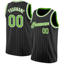 Load image into Gallery viewer, Custom Black White Pinstripe Neon Green-White Authentic Basketball Jersey
