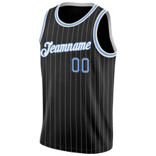 Load image into Gallery viewer, Custom Black White Pinstripe Light Blue-White Authentic Basketball Jersey
