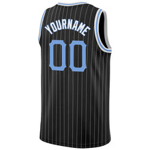 Load image into Gallery viewer, Custom Black White Pinstripe Light Blue-White Authentic Basketball Jersey

