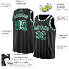 Load image into Gallery viewer, Custom Black White Pinstripe Kelly Green-White Authentic Basketball Jersey
