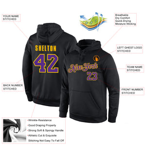 Custom Stitched Black Purple-Gold Sports Pullover Sweatshirt Hoodie
