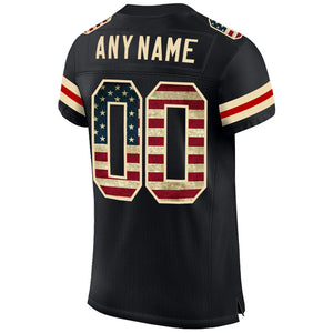 Custom Black Vintage USA Flag-Cream Mesh Authentic Football Jersey