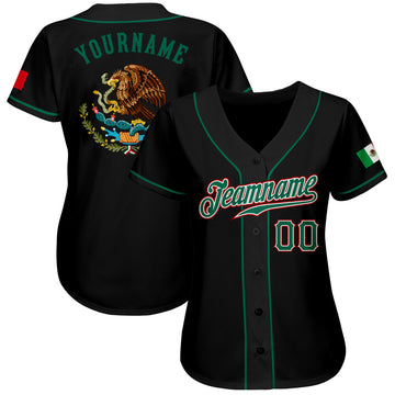 Custom Black Kelly Green-Red Authentic Mexican Flag Fashion Baseball Jersey