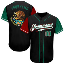 Load image into Gallery viewer, Custom Black Kelly Green-Red Authentic Mexico Two Tone Baseball Jersey
