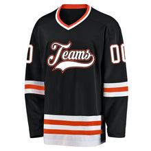 Load image into Gallery viewer, Custom Black White-Orange Hockey Jersey
