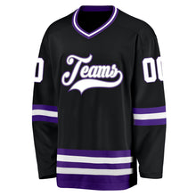 Load image into Gallery viewer, Custom Black White-Purple Hockey Jersey
