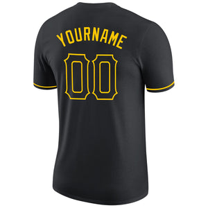 Custom Black Black-Gold Performance T-Shirt